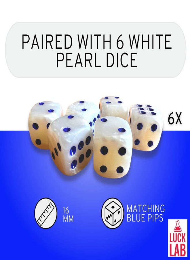 Luck Lab Black Leather Dice Cup with Lid Including 6 Matching Pearl Dice - Blue Velvet Interior for Quiet Shaking - Use for Liars Dice Farkle Yahtzee Board Games, Black - Image 3